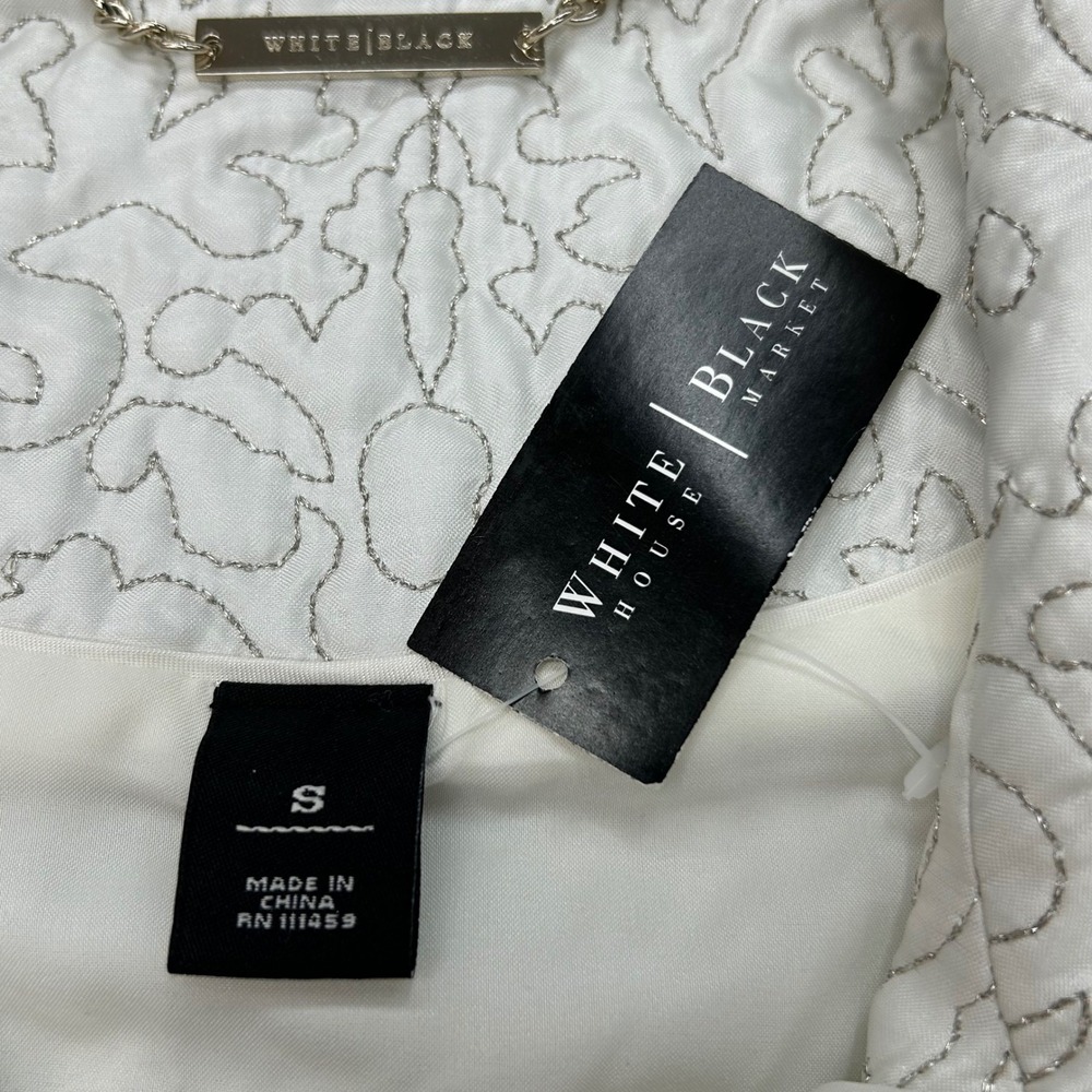 White House Black Market Quilted Vest Small Ivory Embroidered Bling Belt NWT - Picture 7 of 12